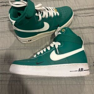 Nike Air Force 1 Green and White High-Top Sneakers